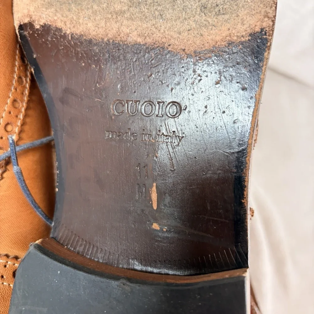 Vintage Cuoio Men's Italian Tan Leather Wingtip Brogue Boots Size 11 M #7067 GVC